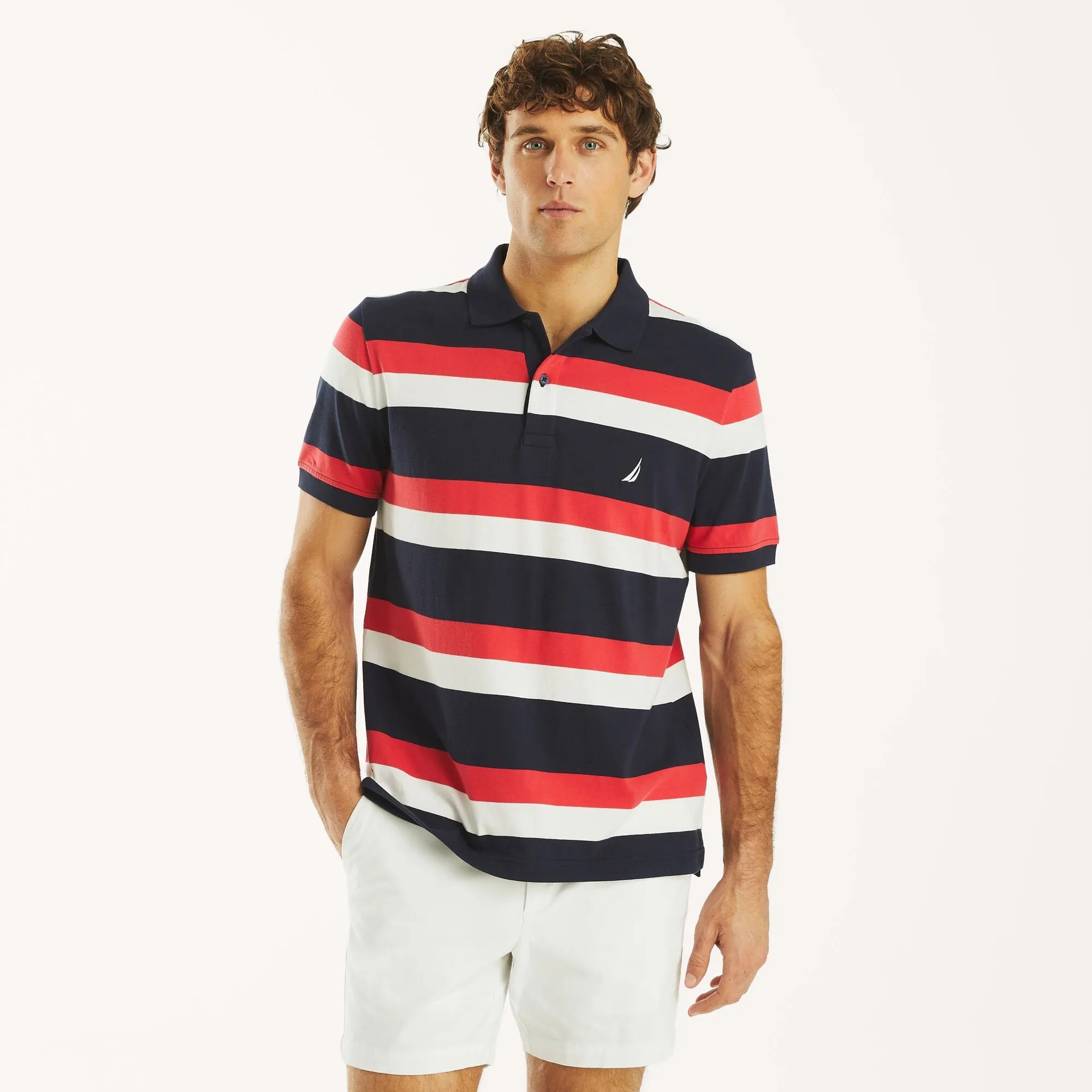 Nautica Mens Classic Fit Striped Polo